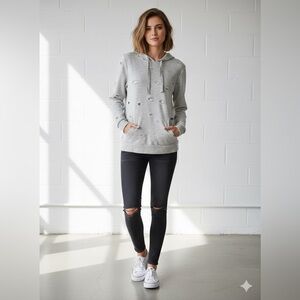YOGALICIOUS Cotton Blend Heather Grey Distressed Cutout Hoodie Sz M